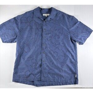 Quicksilver Edition Mens Hawaiian Aloha Button Up Shirt 2XL Blue Hibiscus